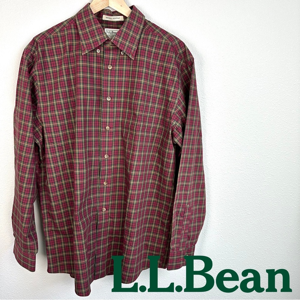 L.L. Bean wrinkle-resistant long-sleeve plaid button-down shirt